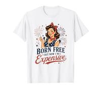 Chica patriótica Retro Pero Ahora Caro Divertido 4 de Julio Camiseta
