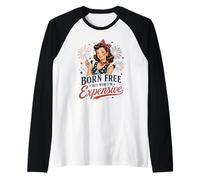 Chica patriótica Retro Pero Ahora Caro Divertido 4 de Julio Camiseta Manga Raglan