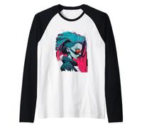 Chica rebelde Cyberpunk con gafas de sol Camiseta Manga Raglan