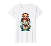 Chica Rusa Rusia Matryoshka Ruso para Rusos Camiseta gráfica económica, Mujer, Blanco, L