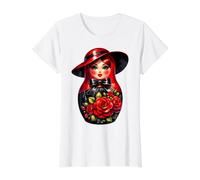 Chica Rusa Rusia Matryoshka Ruso para Rusos Camiseta gráfica económica, Mujer, Blanco, L