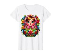 Chica Rusa Rusia Matryoshka Ruso para Rusos Camiseta gráfica económica, Mujer, Blanco, L