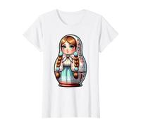 Chica Rusa Rusia Matryoshka Ruso para Rusos Camiseta gráfica económica, Mujer, Blanco, M