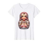 Chica Rusa Rusia Matryoshka Ruso para Rusos Camiseta gráfica económica, Mujer, Blanco, M