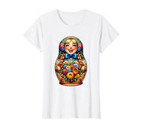 Chica Rusa Rusia Matryoshka Ruso para Rusos Camiseta gráfica económica, Mujer, Blanco, S