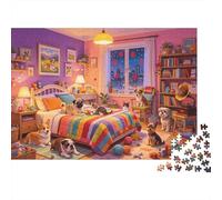 Chica‘s Bedroom Puzzle para Adultos 1000 Piece Recycled Puppy & Cat Puzzles para Elderly Impossible Hard Difficult Desafiante Excelente Regalo Idea para Women 52x38cm/1000pcs
