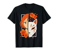 Chica Samurai Japonesa Anime Máscara Espada Kitsune Fox Camiseta