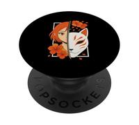 Chica Samurai Japonesa Anime Máscara Espada Kitsune Fox PopSockets PopGrip Adhesivo