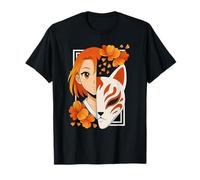 Chica Samurai Japonesa Máscara Kitsune Espada Arte Anime Camiseta