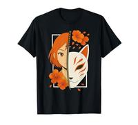 Chica Samurai Japonesa Máscara Kitsune Espada Arte Anime Camiseta