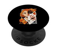 Chica Samurai Japonesa Máscara Kitsune Espada Arte Anime PopSockets PopGrip Adhesivo