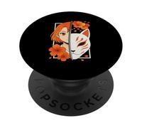 Chica Samurai Japonesa Máscara Kitsune Espada Arte Anime PopSockets PopGrip Adhesivo