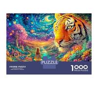Chica se Encuentra con un Tigre Gigante Puzzle De 1000 Piezas el Rey del Bosque, Excelente Juego para Adultos Y Niños 52x38cm/1000pcs
