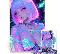 Chica Sexy de Anime neón para Sala de Juegos, Rompecabezas para Adolescentes, 1000 Piezas, fortalece la Memoria, Alivia la tensión, Borde Liso, Sorpresa de Navidad (38x52cm)