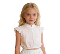 Chica versátil de punto de color sólido capa diaria ligera cómoda blusa para la escuela y el juego camisa casual niña, Blanco, 11-12 años
