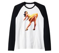 Chica Vintage Pinup con Vestido Sexy para Hombres Mujeres Camiseta Manga Raglan