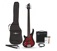 Chicago 5 String Left Handed Trans Red Bass + 15W Amp by Gear4music
