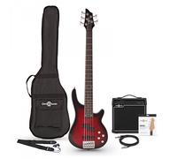 Chicago 5 String Trans Red Bass Guitar + 15W Amp Pack by Gear4music