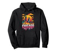 Chicago City Skyline Retro Sunset Illinois - Recuerdo de Viaje Sudadera con Capucha