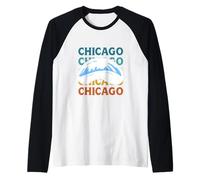 Chicago Cloud Gate Escultura Vintage Retro Viaje Recuerdo Camiseta Manga Raglan