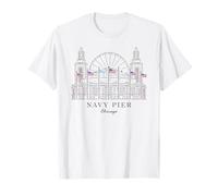 Chicago, Dibujo a Mano Navy Pier, Lago Michigan, Illinois Camiseta