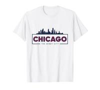 Chicago El Paisaje de la Ciudad del Viento Skyline Ciudad Camiseta gráfica económica, Hombre, Blanco, XL