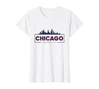 Chicago El Paisaje de la Ciudad del Viento Skyline Ciudad Camiseta gráfica económica, Mujer, Blanco, XL