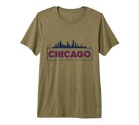 Chicago El Paisaje de la Ciudad del Viento Skyline Ciudad Camiseta Premium