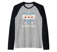 Chicago Flag Polonia Polonia Inmigrante Polaco Águila Polska Americana Camiseta Manga Raglan