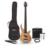 Chicago Fretless Bass Guitar Natural 15W Bass Amp & Accessory Pack