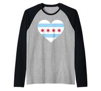 Chicago Heart Flag Pride Windy City Illinois Loop North Side Camiseta Manga Raglan