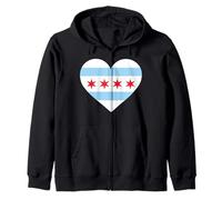 Chicago Heart Flag Pride Windy City Illinois Loop North Side Sudadera con Capucha