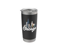 Chicago Horizonte Arquitectura Retro Plato hondo Pizza Río Vaso térmico de acero inoxidable de doble pared