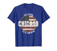 Chicago Illinois, Bandera Americana Vintage Camiseta, Hombre, Azul Real, S