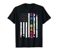 Chicago Illinois LGBTQ Gay Pride Month American Flag Rainbow Camiseta