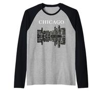 Chicago Illinois Skyline City Reflection Urban Camiseta Manga Raglan