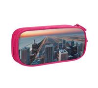 Chicago Illinois USA 1 - Bolsa de papelería ligera para bolígrafos, escuela, universidad, oficina, viajes, niños, niñas y adultos, Pink, Talla única, Juego de mochila escolar