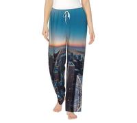 Chicago Illinois USA 1 - Pantalones de pijama de franela para mujer, suaves, cálidos y adorables para máxima comodidad, Negro, 3XL