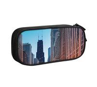 Chicago Illinois USA - Bolsa ligera para bolígrafos, escuela, universidad, oficina, viajes, niños, niñas y adultos, Black, Talla única, Juego de mochila escolar