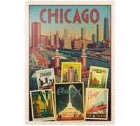 Chicago: impresión de collage de imágenes múltiples, póster vintage, rompecabezas premium de 1000 piezas para adultos