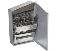 Chicago Latrobe Serie 159 Juego de brocas de longitud corta de acero de alta velocidad en carcasa de metal, acabado de óxido negro, punto de división de 135 grados, pulgada, 15 piezas, 1/16" - 1/2" en