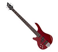 Chicago Left Handed Bass Guitar by Gear4music Trans Red