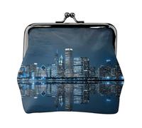 Chicago - Monedero con estampado reflejado, monedero portátil de cuero de fibra para mujer, Black, Talla única, Bolsa para monedas