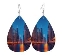 Chicago Night - Pendientes de piel con diseño de lágrima, accesorio colgante de gota de agua para fiestas de vacaciones