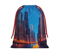 Chicago Night Print - Bolsas de regalo con cordón vibrante, colección de bolsas de regalo de cumpleaños, bolsas de regalo reutilizables, bolsa de regalo de Navidad