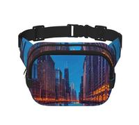 Chicago Night Print - Riñonera cuadrada con correa ajustable, color negro, Negro -, Talla única