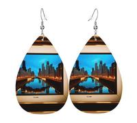 Chicago - Pendientes de piel con diseño de lágrima reflejada, accesorio colgante de gota de agua para fiestas de vacaciones