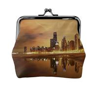 Chicago Print - Monedero portátil de cuero de fibra para mujer, Black, Talla única, Bolsa para monedas
