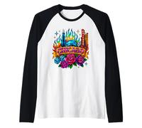 Chicago Rainbow City Retro Tatuaje Diseño Estético Camiseta Manga Raglan