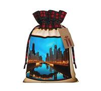 Chicago Reflected 1 bolsa de Navidad con cordón de 8.3 x 11.8 pulgadas, bolsa robusta para regalos y artículos esenciales de uso diario